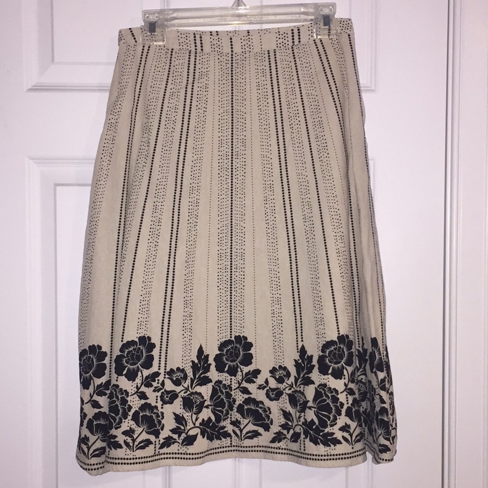 Will Smith linen skirt-beige with black flowers